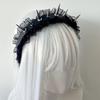 Headband with Sharp Metal Rivets Black Lace Adjustable Elastic Fit Hair Hoop Gothic