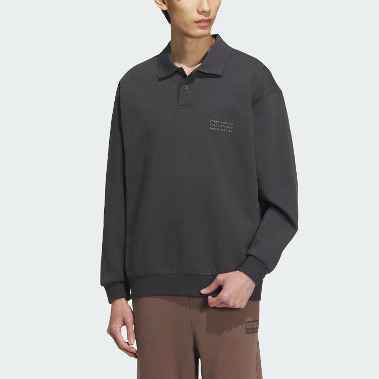 Adidas Sportswear Jacket Letter Print Long Sleeve Polo Shirt Men Jacket Carbon-Black IS7419