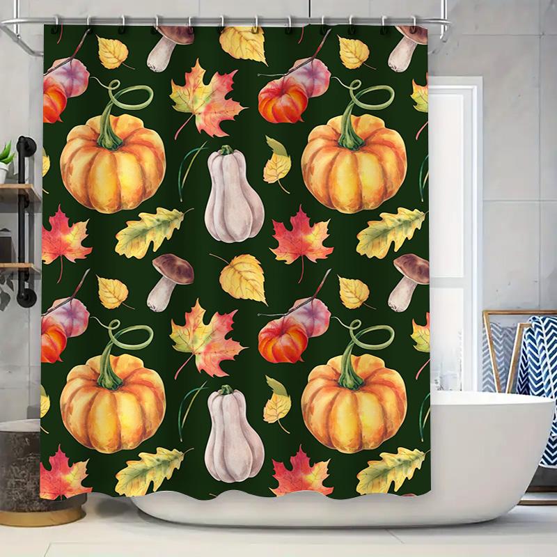 Tuniu Autumn Leaves Pumpkin Watercolor Shower Curtain Decorative Fall Bathroom Decor