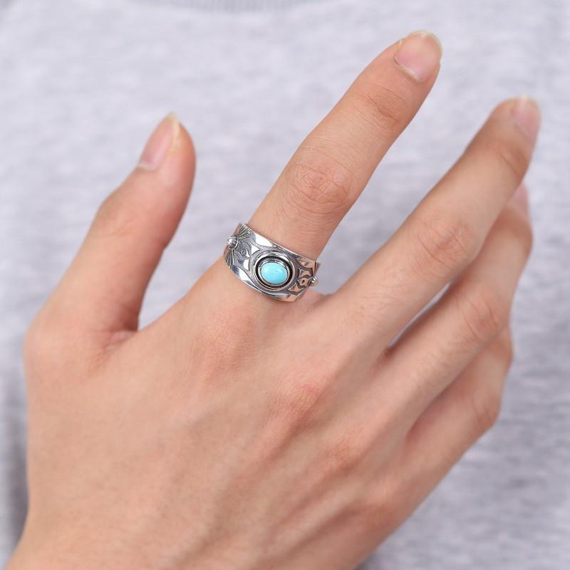 Mens Adjustable Turquoise Tone Ring With Tribal Handmade Vintage Style