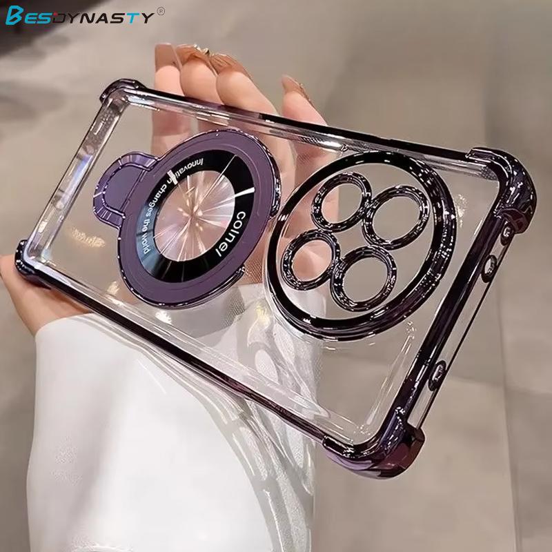 Case For OnePlus 13 13R ACE 5 Pro Airbag Ultra Transparent Plating Magnetic Bracket Case For OnePlus 13 Anti Fall Phone Caser