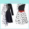 Charmantes Mädchen Cruella De Vil Schwarz-Weiß Gepunktetes Kleid für Halloween-Festlichkeiten
