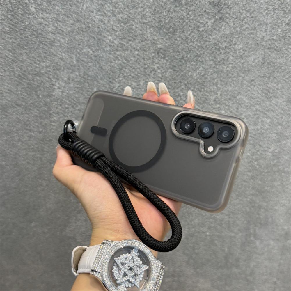 Magnetic Lanyard Matte Case for Samsung Galaxy S26 Ultra S25 Edge S24 Plus A26 A36 A15 A16 Hand Wrist Strap Frosted Cover