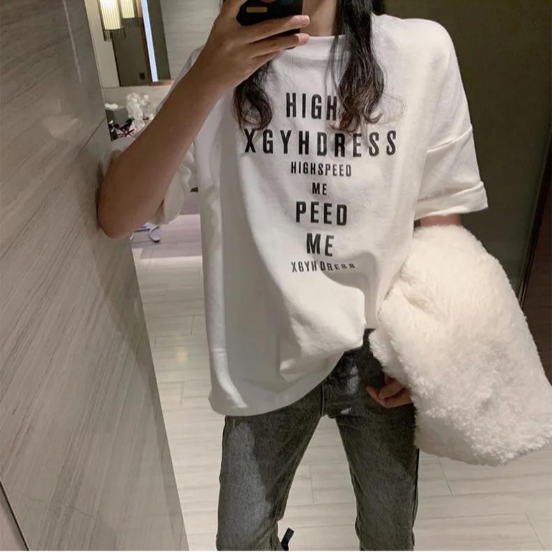 Summer korean Short Sleeve T-shirts for Women Vintage letter printing Casual Loose T Shirt Harajuku Students Y2k Tops streetwear