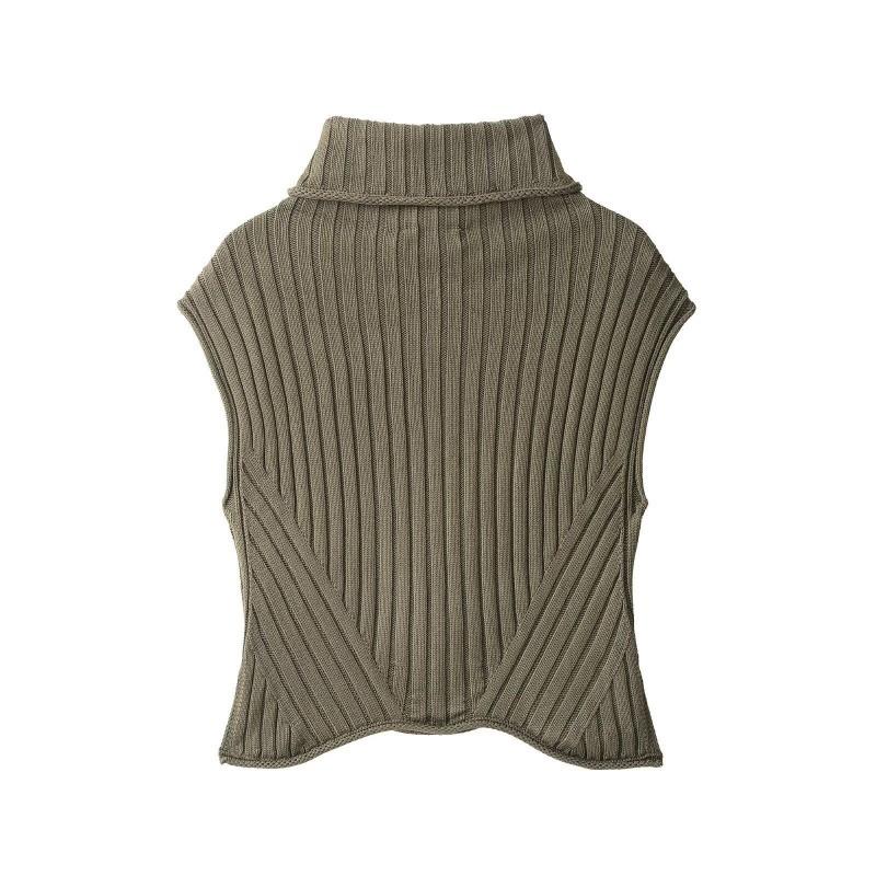 Womens Fall Slim Fit Sleeveless Knit Vest Stand Collar Fashion Design Top
