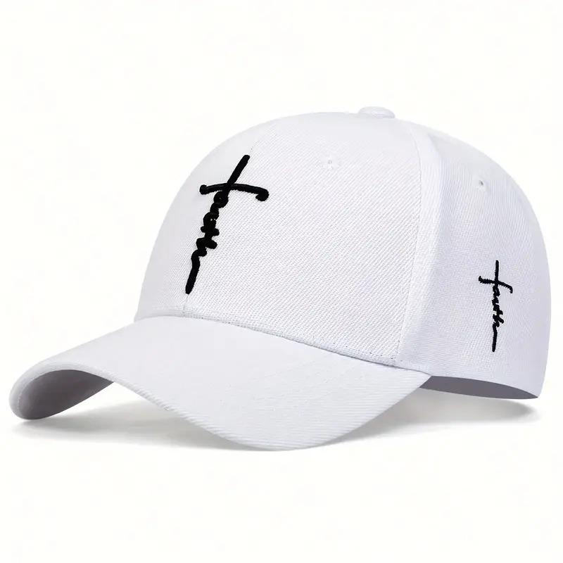 Unisex Embroidered Faith Cross Faux Wool Baseball Cap – Sun Protection Duckbill Hat for Outdoors