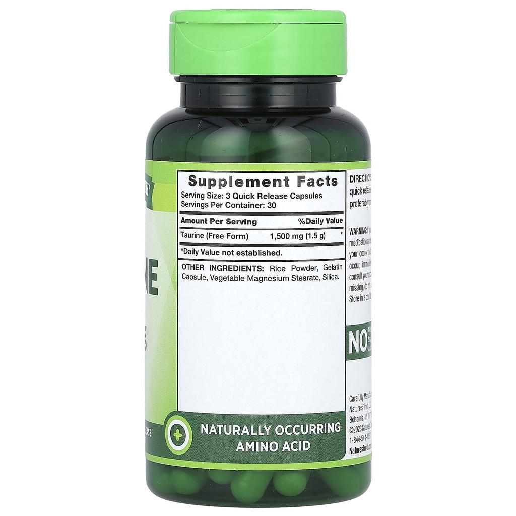Nature'S Truth, Vitamins, Taurine, 1,500Mg, 90 Rapid Release Capsules (500Mg per Capsule)