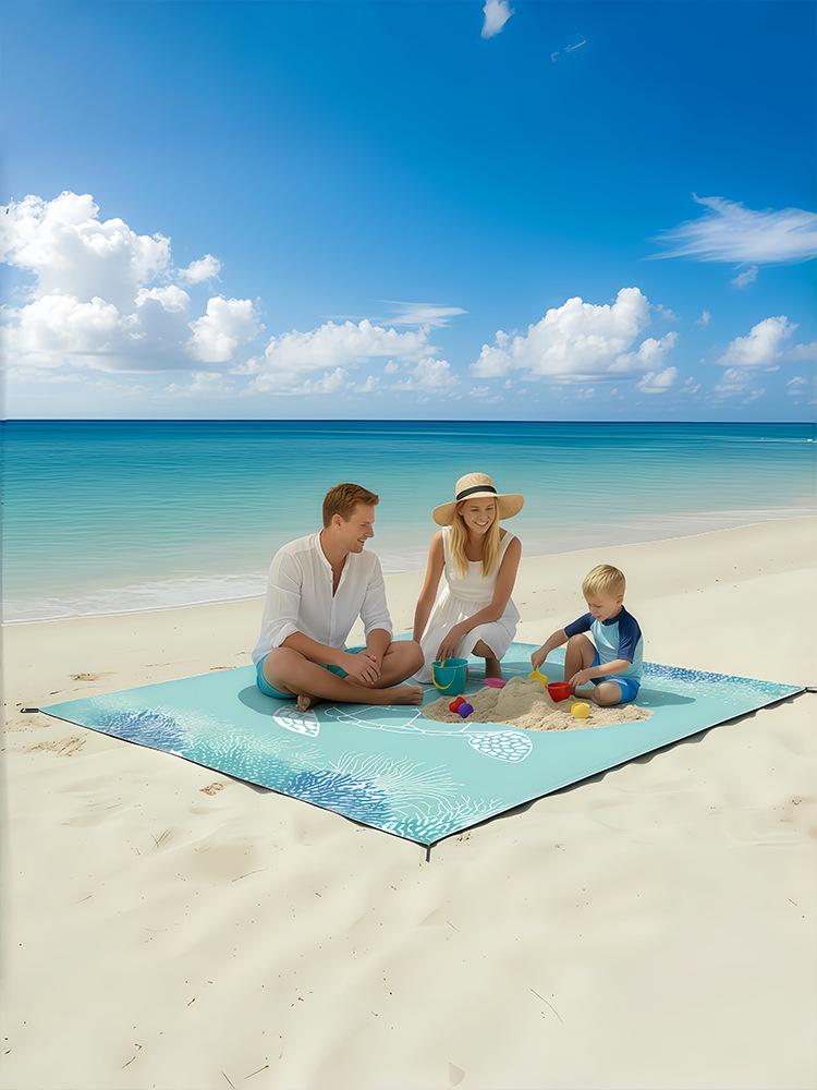 Sea Turtle Beach Mat: Waterproof, Sandproof, Portable, Quick-Drying, Seats 4-6 for Outdoor Camping & Picnic.