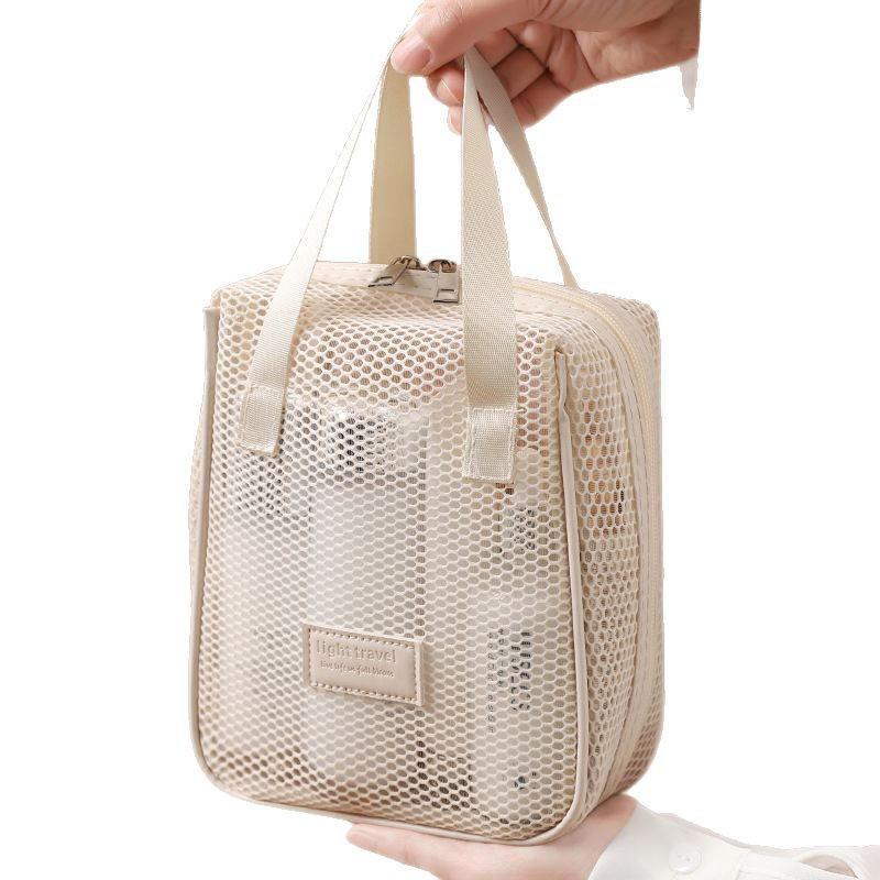 Fashionable Casual Mesh Makeup Bag Large Capacity Handheld Multifunctional Partition Travel Grooming And Storage Bag