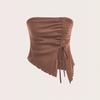 European and American Women's Clothing, Summer 2025, New Style, Drawstring Slit, Irregular, Waffle, Slim Fit Strapless, Vest Top