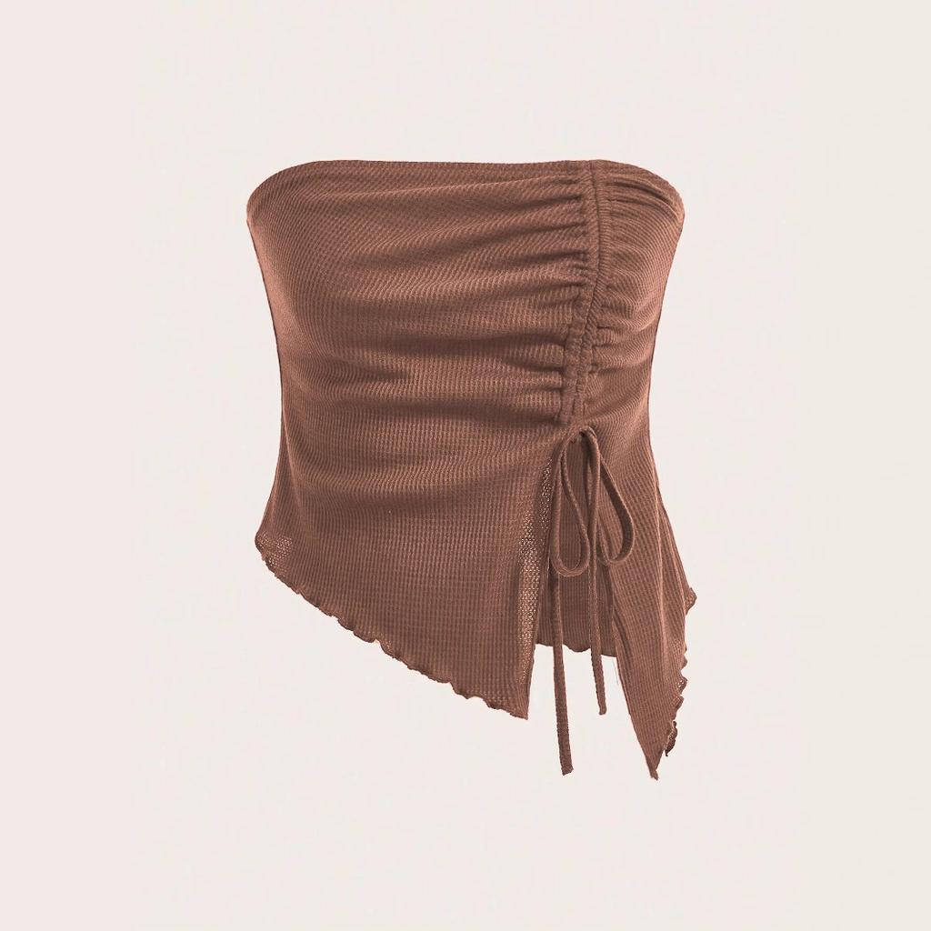 European and American Women's Clothing, Summer 2025, New Style, Drawstring Slit, Irregular, Waffle, Slim Fit Strapless, Vest Top