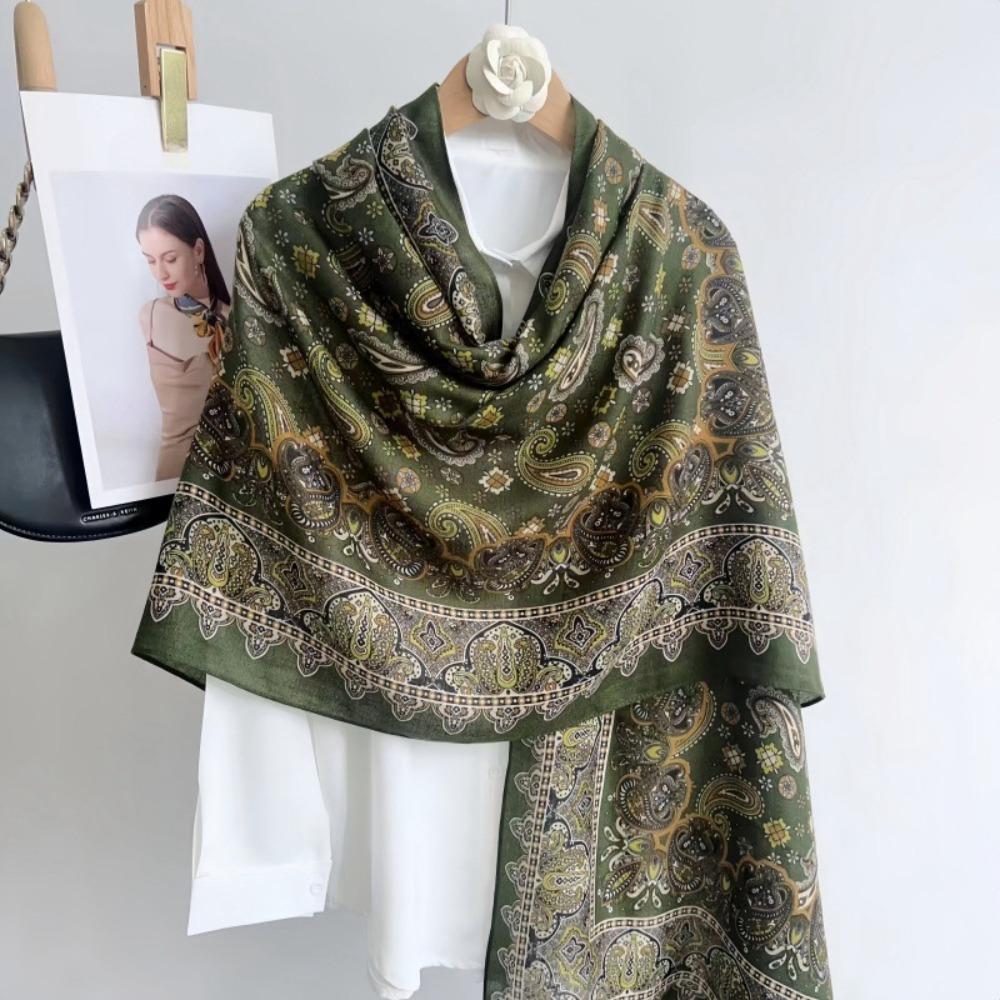 Elegant Ethnic Style Wraps Shawl Geometric Pattern Cotton-linen Long Headscarf Printed Turban Lady