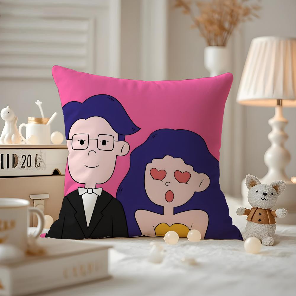 Cute Cartoon Couple Cushion Cover Anti-dustmite Pillowcase Invisible Zipper Silky Short Plush Sofa Cushion Cover