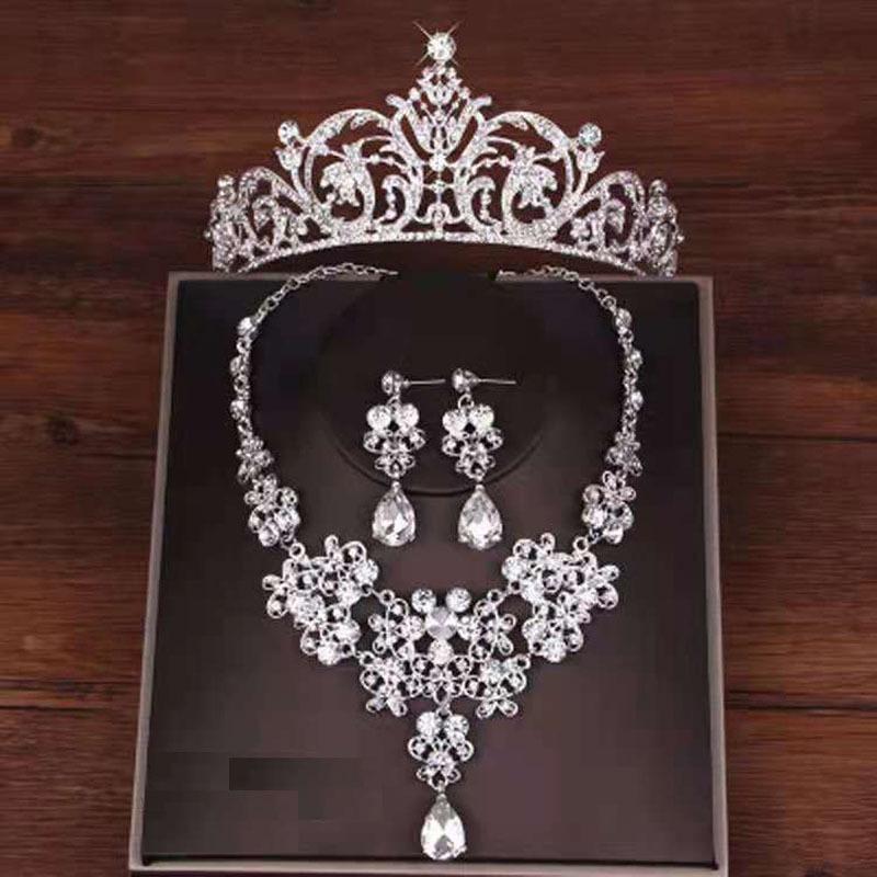 Rhinestone Bridal Jewelry Set: Korean-Style Crown, Necklace & Hair Accessories