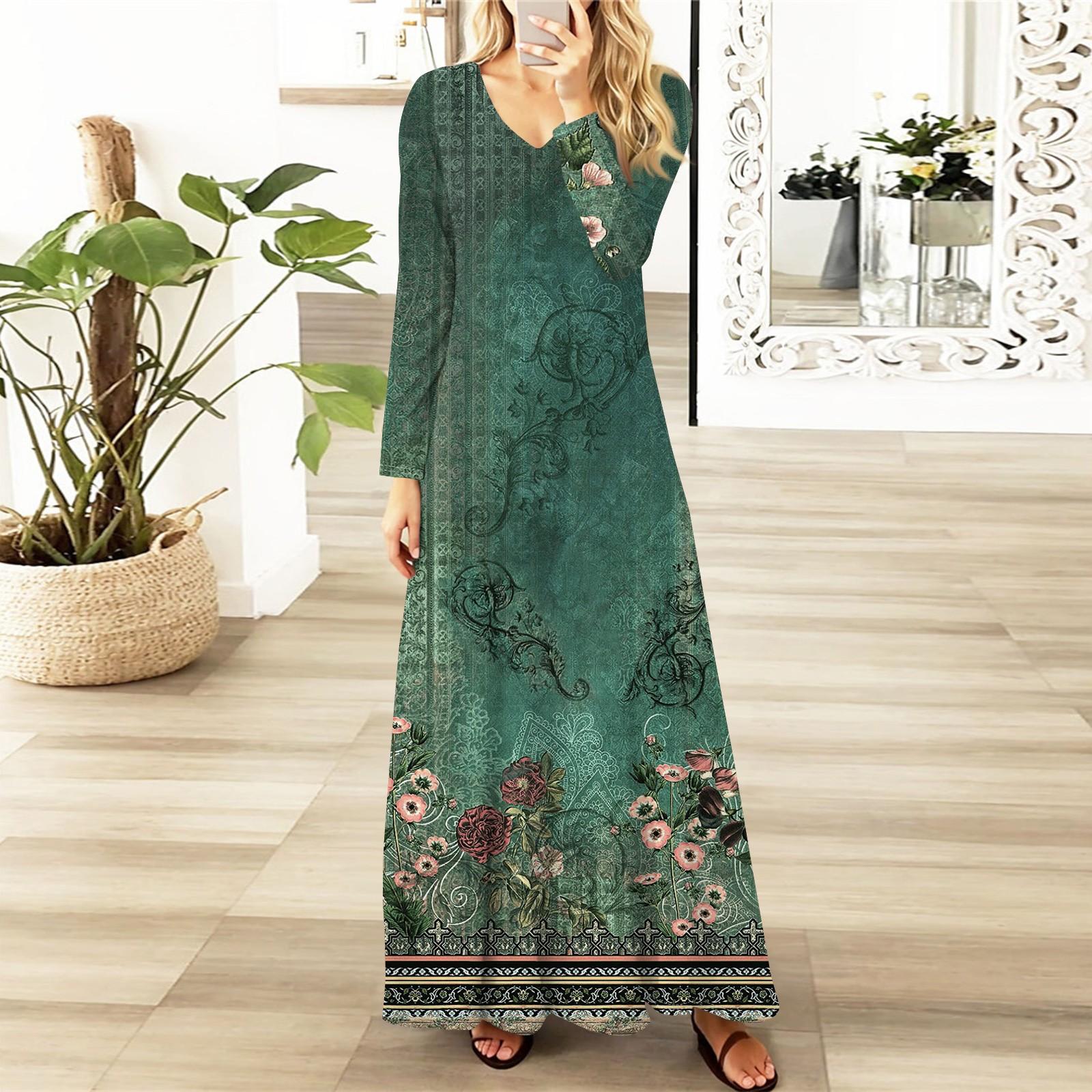 

Женские повседневные модные длинные платья с графическим принтом и длинным рукавом, осень XXXL темно-зеленого