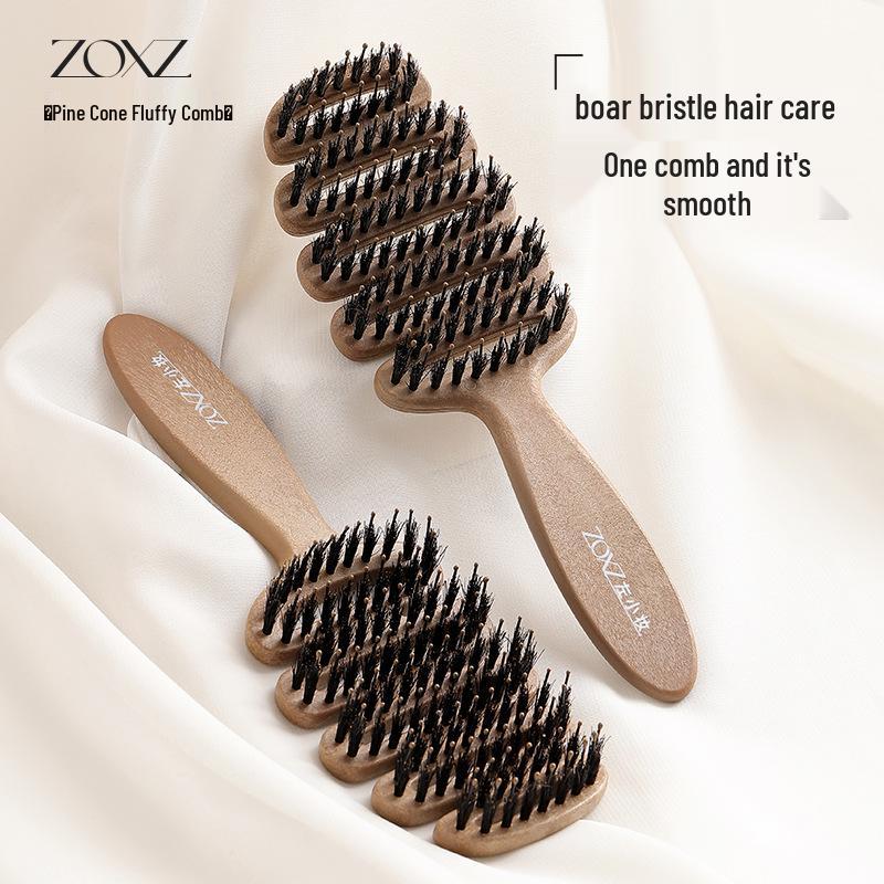 Patent-Controlled Pine Cone Boar Bristle Hair Comb: Volumizing 100-Hole Scalp Massager