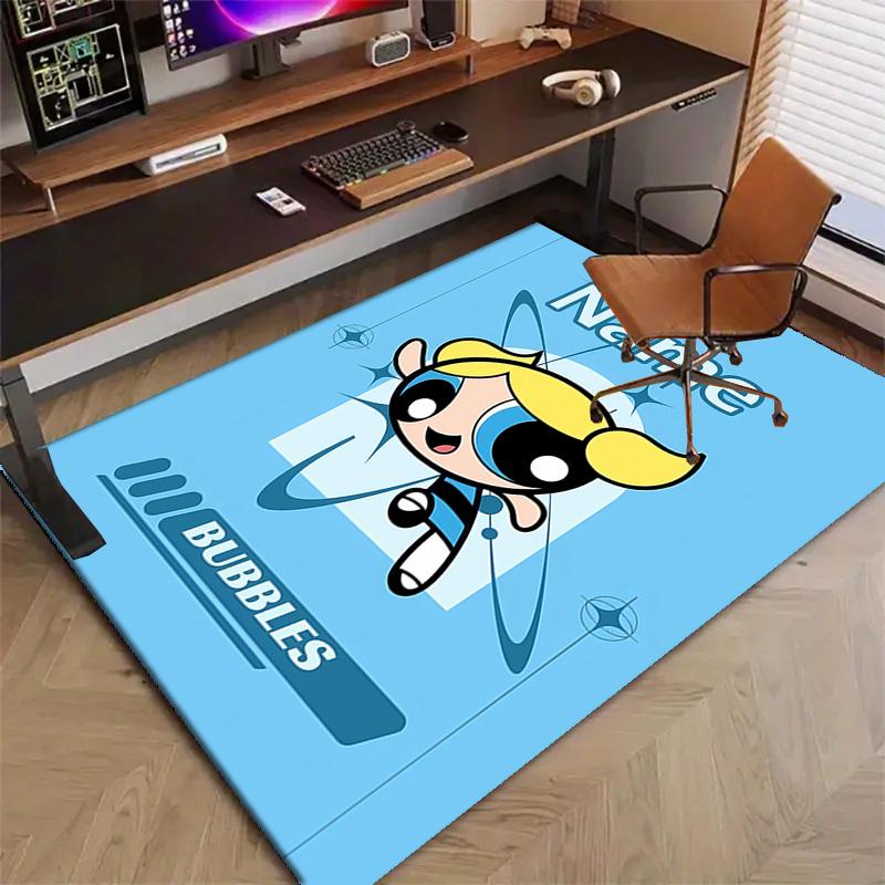 Benutzerdefinierte The Powerpuff Girls Matte mit personalisiertem Namen, waschbarer Polyester-Eingangsbereich-Teppich für den Innenbereich, Geschenk für Weihnachten, Ostern, Thanksgiving