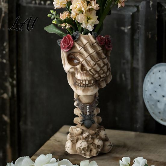 Skull And Rose Sculpture Hear No Evil Speak See Evil Vase Resin Ornament with Dark Themed Home Decor Decor Halloween Gothic Skeleton Display
