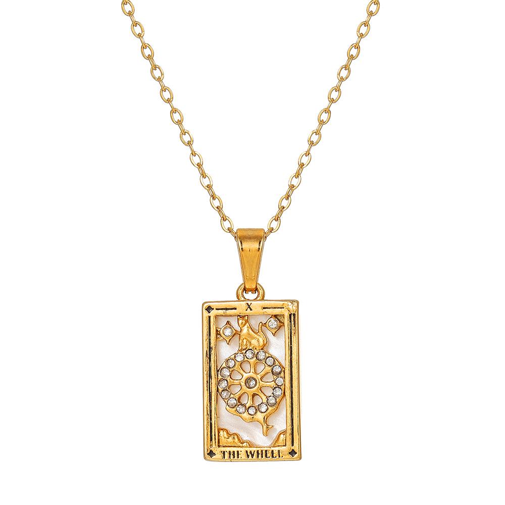 Retro Stainless Steel Zircon Tarot Card Pendant Necklace for Women
