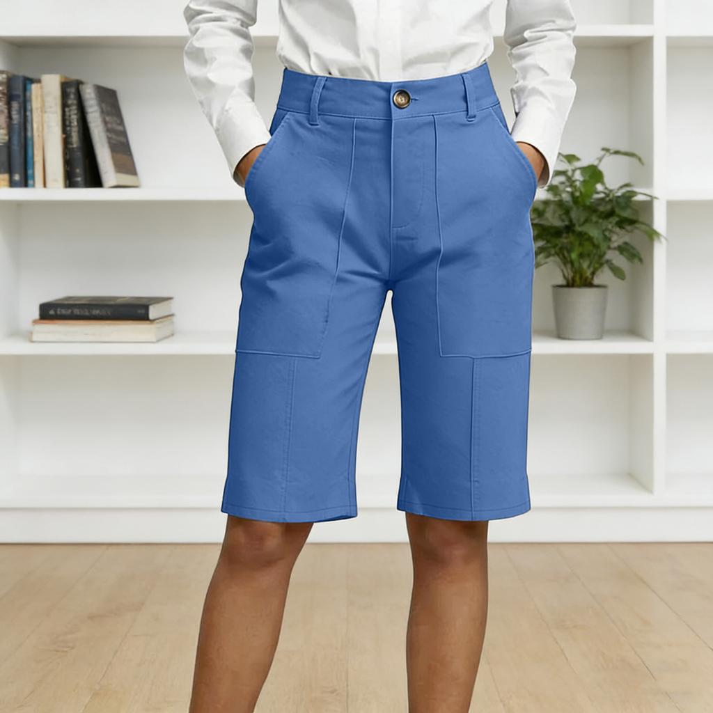 Pantaloncini estivi casual alla moda, larghi e comodi, al ginocchio, a vita alta con elastico e tasche