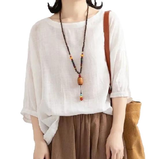 Bluzka z pół rękawa Oddychająca bawełniana koszula lniana damska koszula nietoperzowa do noszenia na co dzień