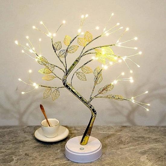 Bonsai Led Desk Tree Lamp, Desk Table Decor Pearl LED Lights for Home, Bedroom, Indoor, Wedding Party, Decoration Touch Switch Battery Powered