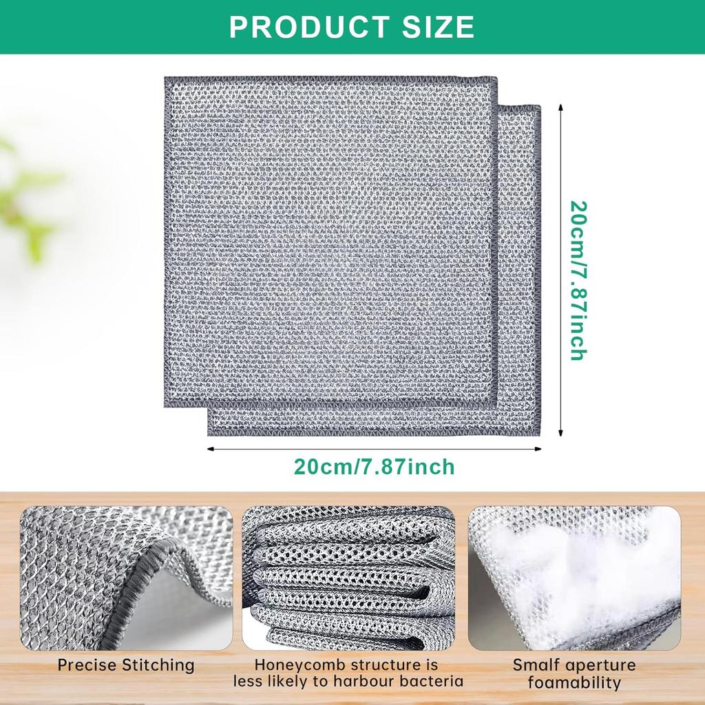 10Pcs Multipurpose Wire Dishwashing Rag, Reusable Non-Scratch Wire Dishcloth, Metal Dish Cloth Wet and Dry for Kitchen Cleaning, Sinks, Dishes, Stove