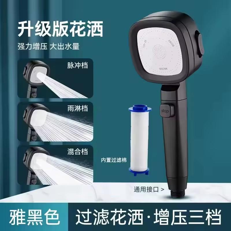 Upgraded1pc Bathroom High Pressure Shower Head, Silvery Plating/black Square Large Flow Ceiling Mounted Supercharge Shower Head