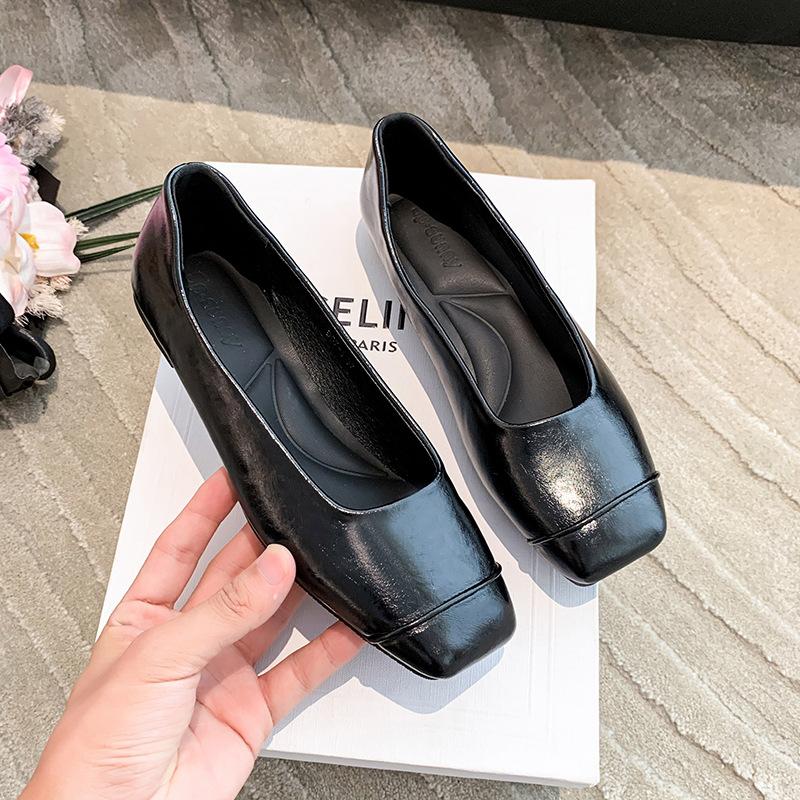 Fashion versatile square head temperament spring new simple low-heeled women's shoes flat shoes soft-soled single shoes Mary Jane French