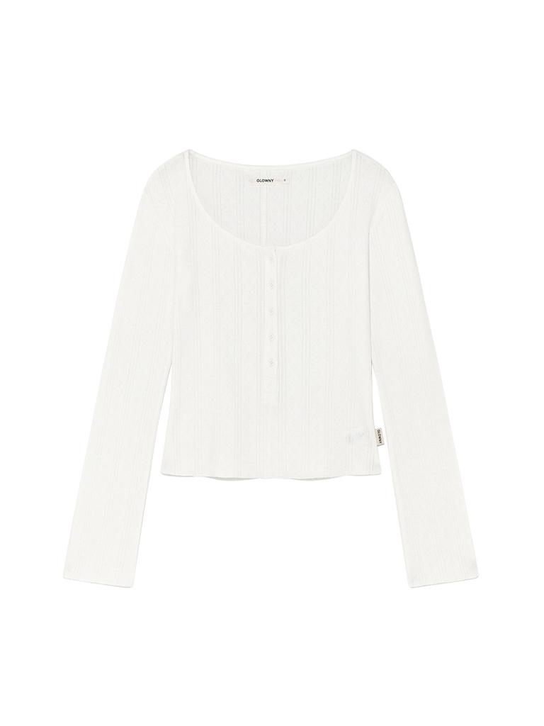 GLOWNY Honey Eyelet Button Long Sleeve (White)