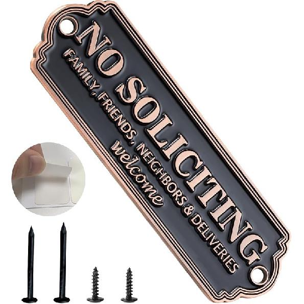 Brass No Soliciting Sign - Elegant No Soliciting Sign for House, Handmade Wall Plaque for Home & Office, Traditional Door Decor for House, Business, 5 x 1.6 inches