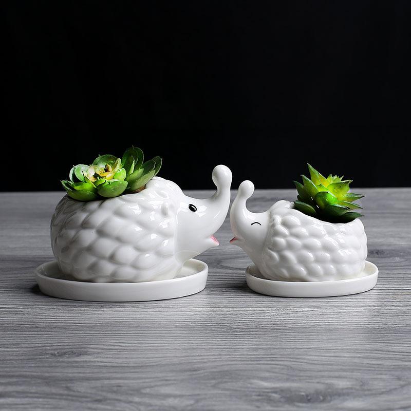 Succulent Ceramic Flower Pot, Gardening Creative Flower Pot With Tray, Korean Office Desktop Potted Ceramic Crafts