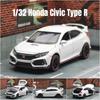 Maßstab 1/32 Honda Civic Type R Spielzeugauto für Kinder Diecast Miniaturmodell Rückzugsantrieb Türen zu öffnen Sound Licht Sammlung Geschenk Jungen