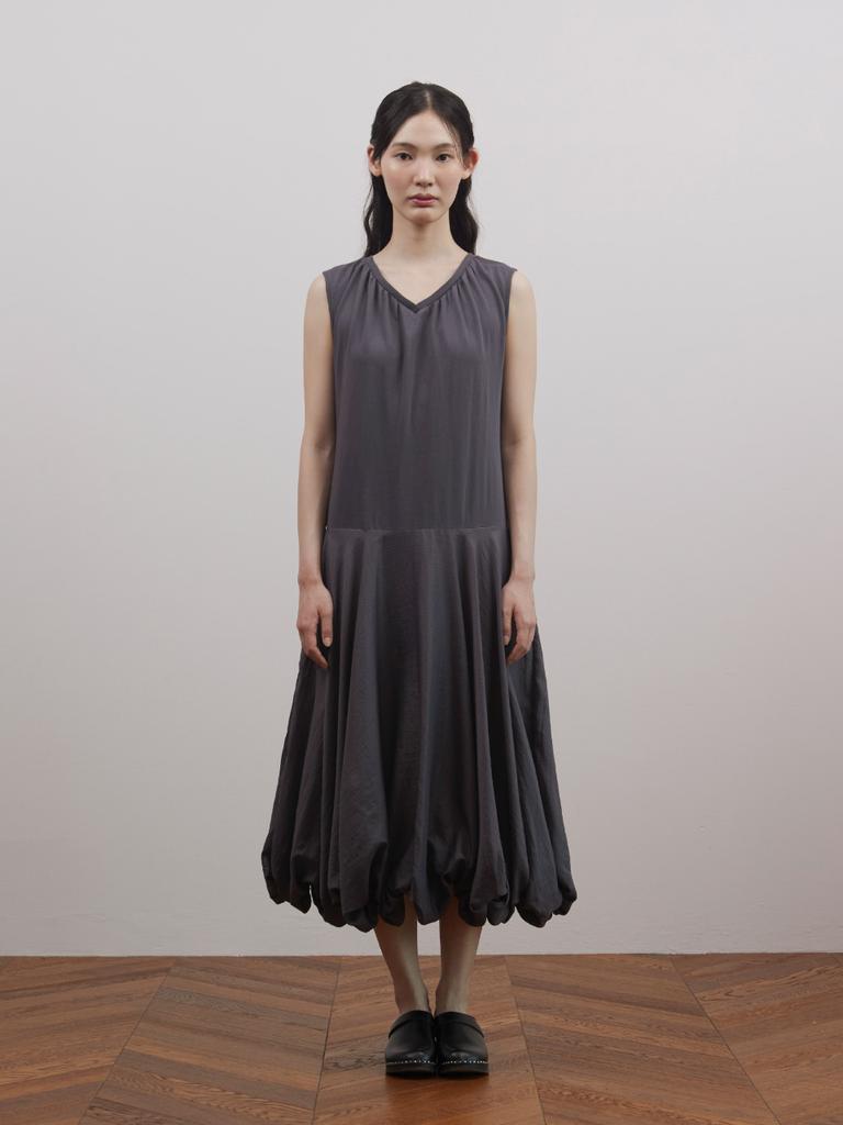 Pibeuseupibeuseu Shirred V-Neck Volume Dress / Deep Purple