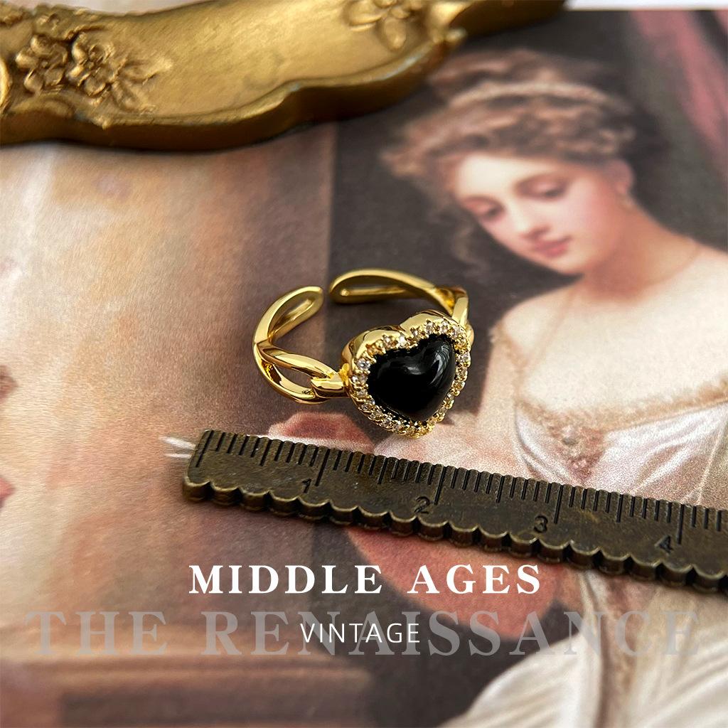 Micro-inlaid zircon black love ring niche index finger ring opening adjustable