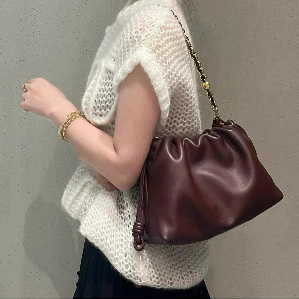 High Quality Leather Women'S Bag Donut Chain Lucky Bag Bag Drawstring Cloud Bag Underarm Bag