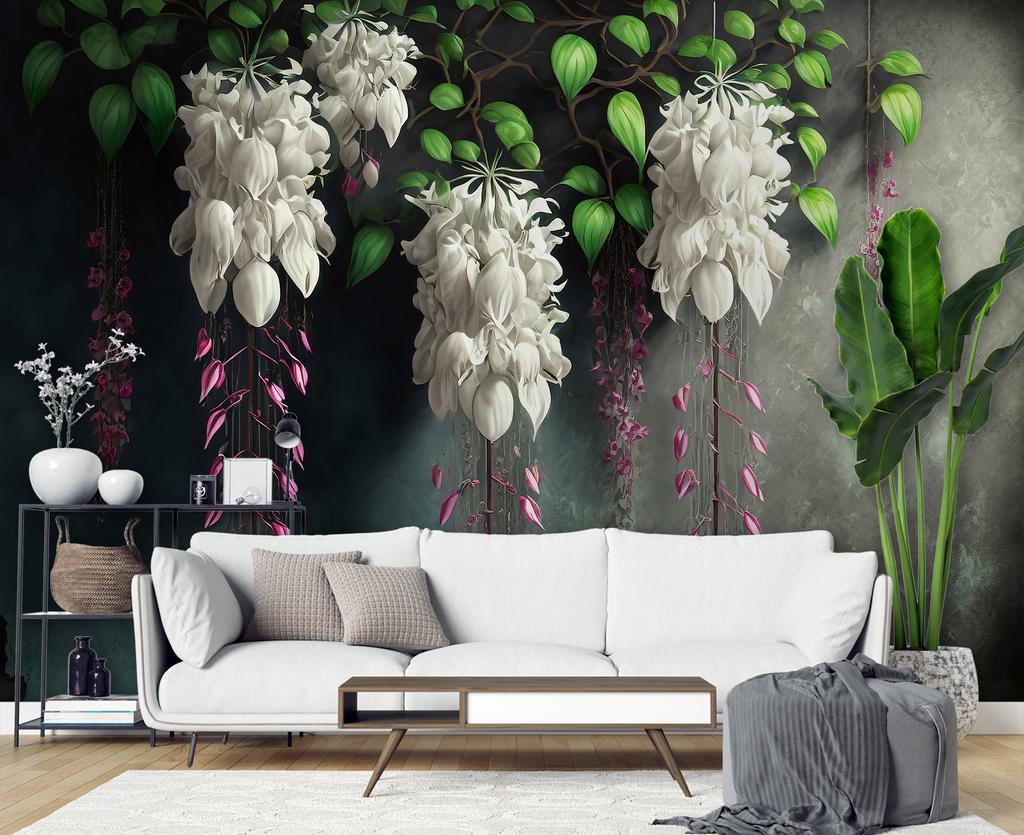 Wallpaper Hanging Concrete Flowers