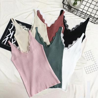 Modische Damen Ärmellose Strickweste V-Ausschnitt Damen Spitze Tanktops