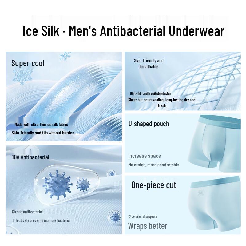 Woodpecker Men's Ice Silk Antibacterial Boxer Briefs