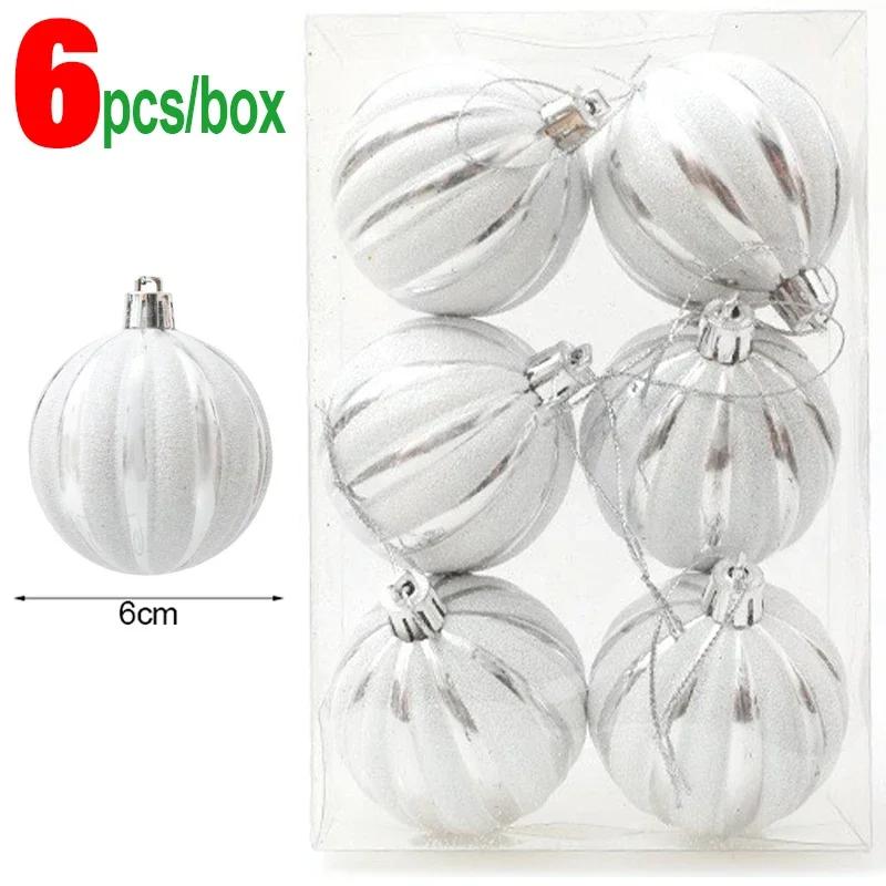 24/6PCS Christmas Balls Electroplating Color Painting Xmas Round Ball Xmas Tree Hanging Pendants Ornaments New Year Party Decor
