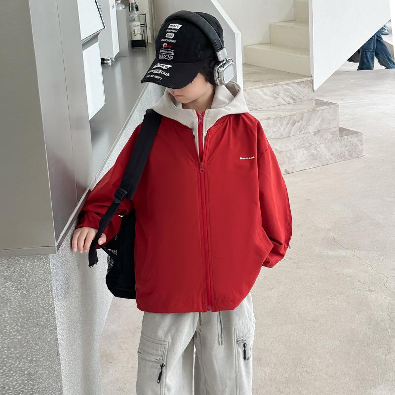 Boys' Spring and Autumn Coat 2026 New Style Big Boys' Spring Dress Boys' Red Spring Hooded Children's Handsome Fake Two Piece