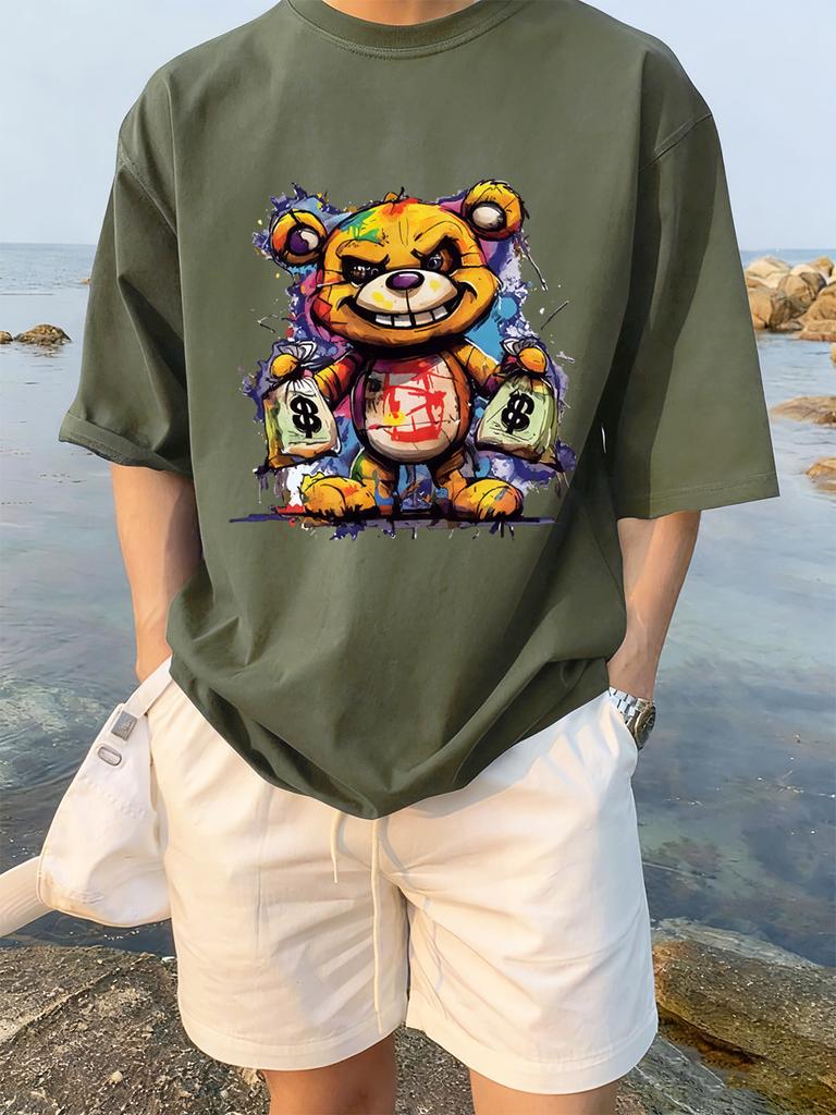Colorful Bear Holding A Money Bag Printing TShirts Womens Summer Cotton T Shirt Loose ONeck Soft Tops Casual Womans Clothes