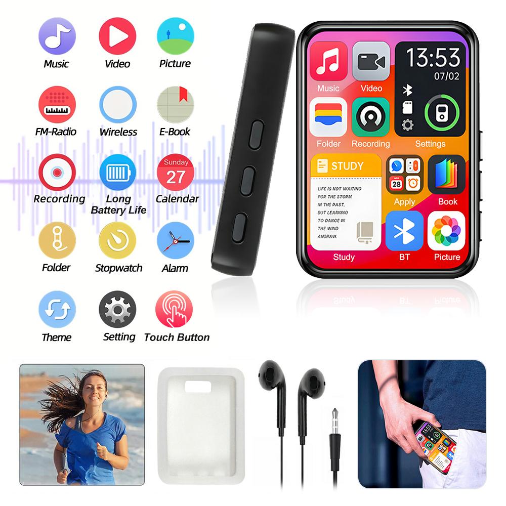Portable 2.4 Inch Touch Screen MP3 Player Bluetooth Built-in Speaker HiFi Music MP3 32GB Walkman Video Playback Voice Recorder