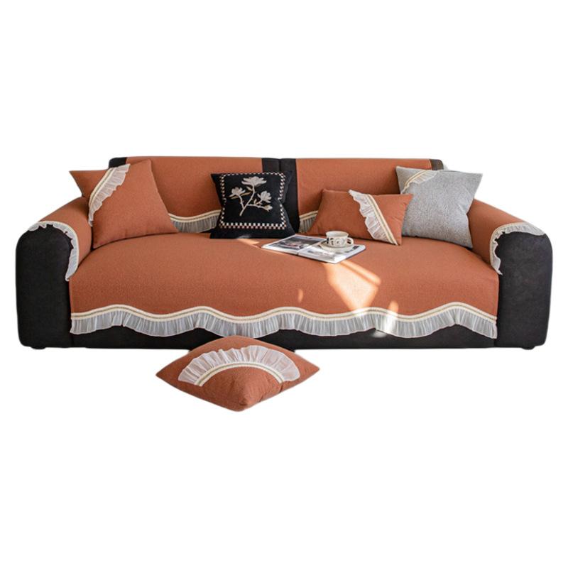 European Style Light Luxury High-end Feel Sofa Cover Non-slip Waterproof Sofa Cushion Towel Solid Color Lacework Sofa Protector