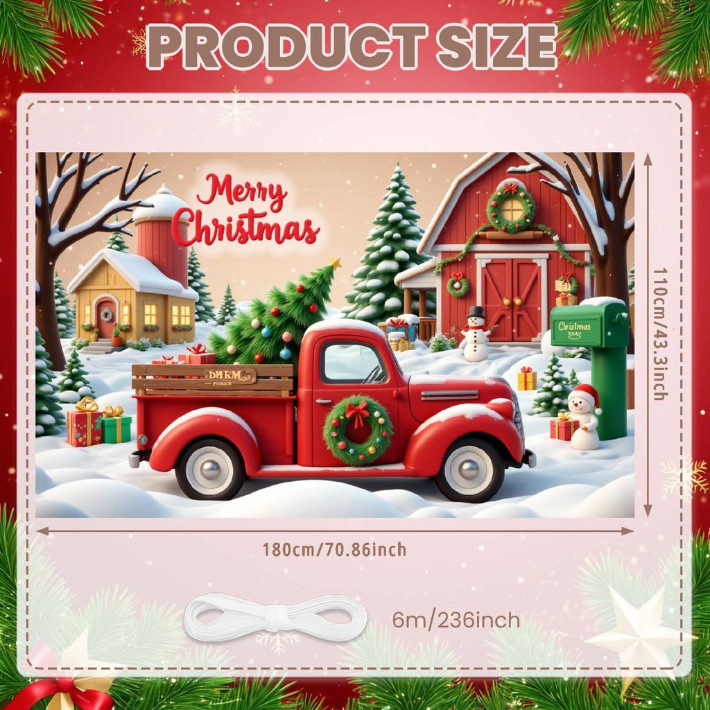 Winter Holiday Banner Red Truck Design Xmas Display Holiday Backdrop Wreath Ornament Snowy Christmas Backdrop For Christmas