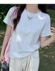 Women's Casual Minimalist Korean White Cotton Short-Sleeve Round Neck T-Shirt