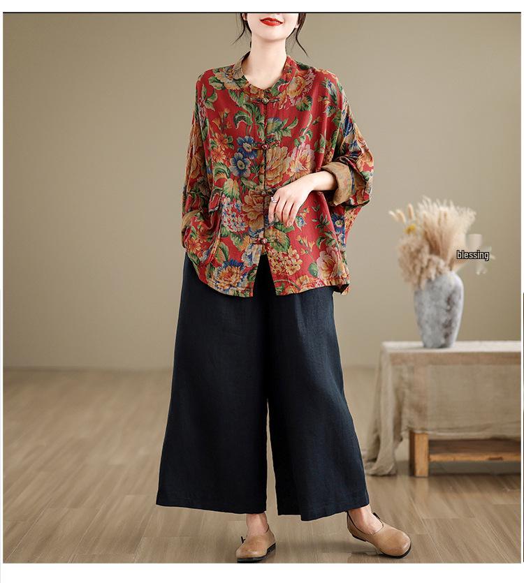 Real Shot 2025 Cotton Linen Frog Button Shirt Retro Cardigan Top