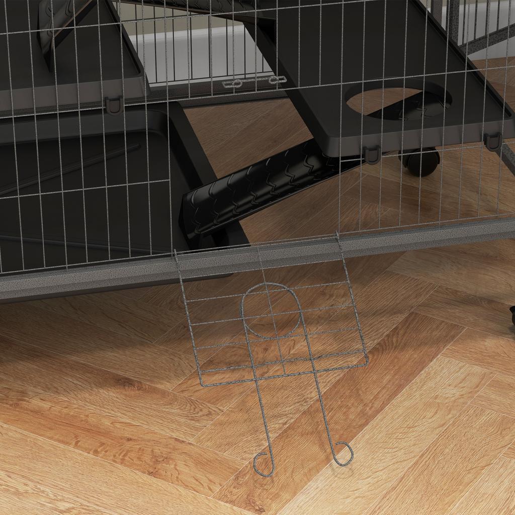 Small Animal Cage for Chinchilla Ferret Kitten On Wheels with Hammock Removable Tray, Grey