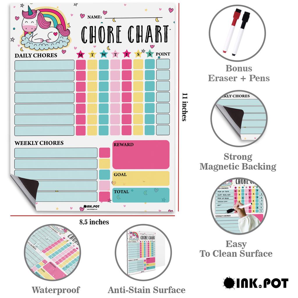 Inkdotpot Magnetic Dry Erase Weekly  Daily Chore Chart Schedule Board for Kids Chores Reward Chart,Good Behavior Chart