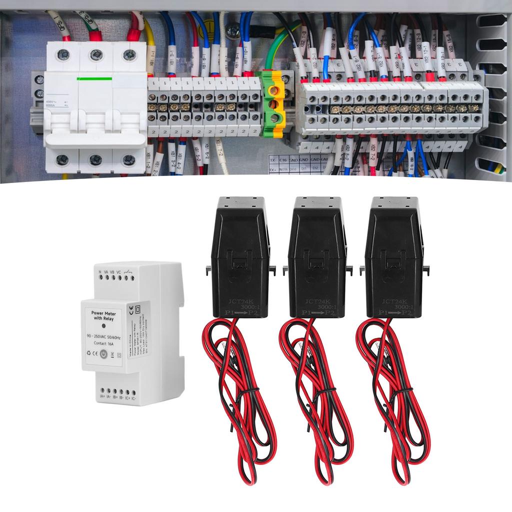 WiFi Eenrgy Meter with 3 CT Clamp Built In Relay 3 Phase 4 Wire KWh Power Electricity Monitoring Meter 90-250VAC